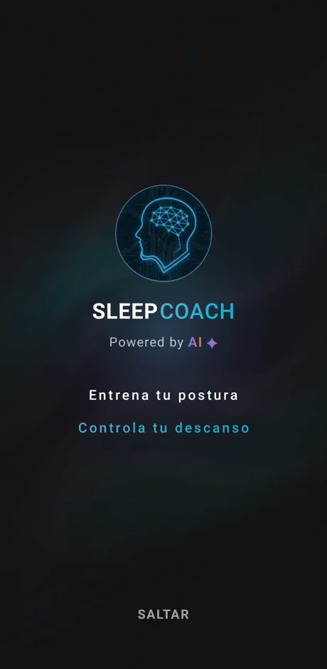 Pantalla de entrada de SLEEPCOACH: logo y lema Entrena tu postura, controla tu descanso